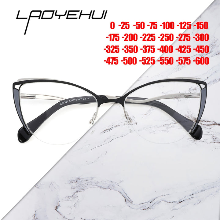 Laoyehui Women's Semi Rim Cat Eye Alloy Myopic Reading Glasses 8889c2 Reading Glasses Laoyehui