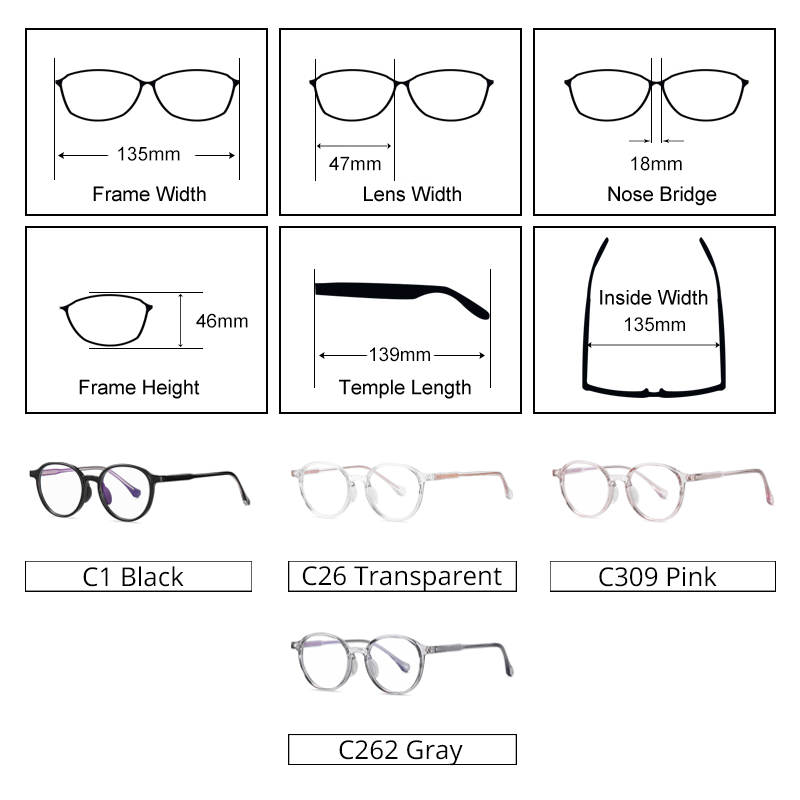 Ralferty Women's Full Rim Round Tr 90 Acetate Eyeglasses D204 Full Rim Ralferty