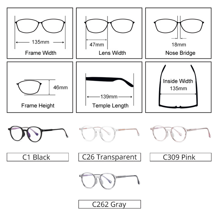 Ralferty Women's Full Rim Round Tr 90 Acetate Eyeglasses D204 Full Rim Ralferty