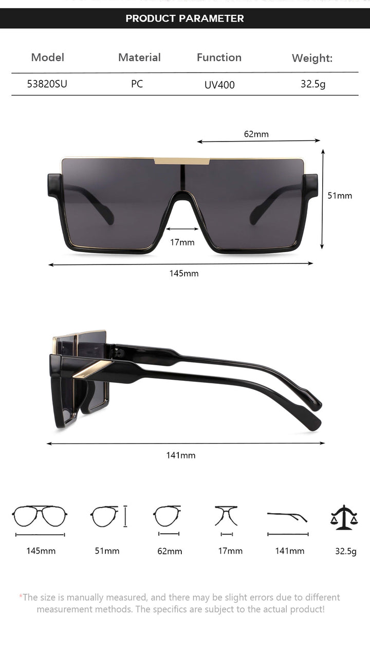 CCspace Unisex Oversized Square One Lens Goggle Resin Frame Sunglasses 53820 Sunglasses CCspace Sunglasses