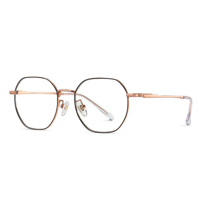 Hotony Women's Full Rim Polygonal Titanium Eyeglasses St6210 Full Rim Hotony black-gold