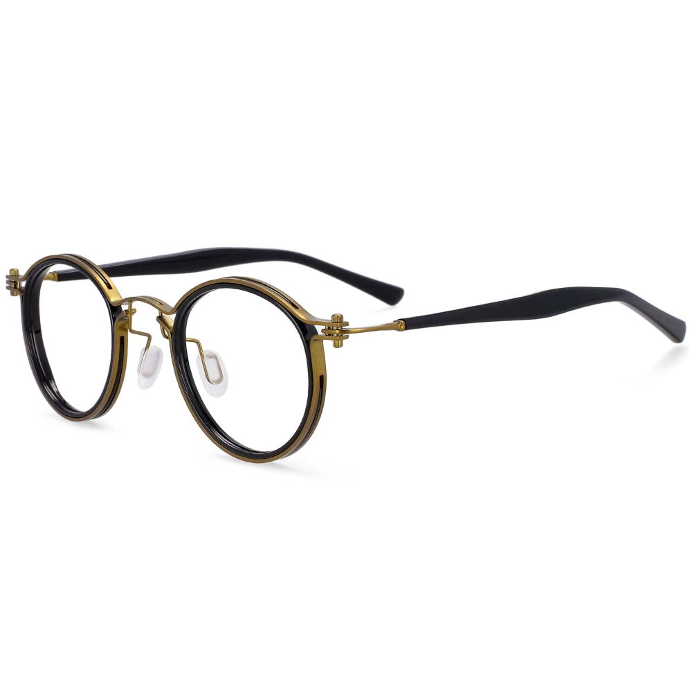 CCspace Unisex Full Rim Square Round Acetate Alloy Steampunk Frame Eyeglasses 54227 Full Rim CCspace A01 Bronze