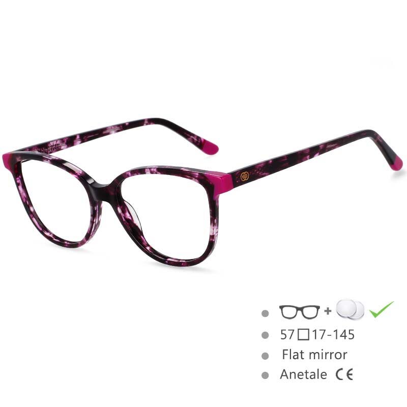 CCspace Women's Full Rim Round Acetate Frame Eyeglasses 54552 Full Rim CCspace Purple-leopard China