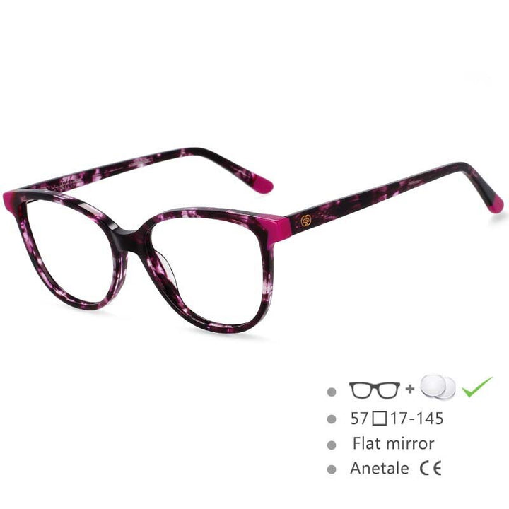 CCspace Women's Full Rim Round Acetate Frame Eyeglasses 54552 Full Rim CCspace Purple-leopard China