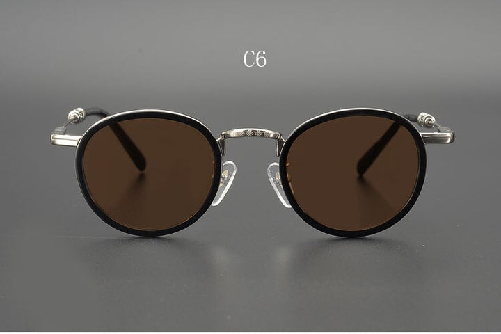 Yujo Men's Full Rim Round Acetate Alloy UV400 Dark Polarized Sunglasses Sunglasses Yujo C6 China