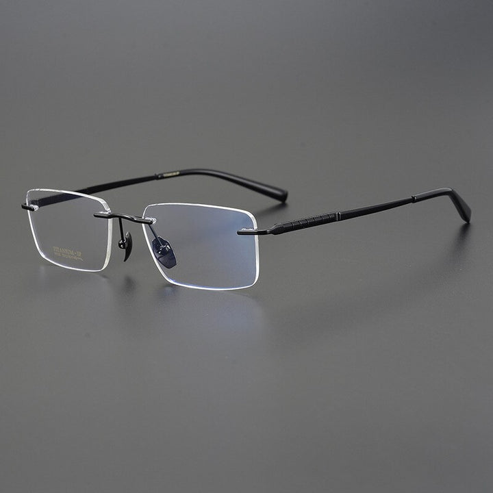 Bclear Men's Rimless Square Titanium Eyeglasses Mys91106 Rimless Bclear Black