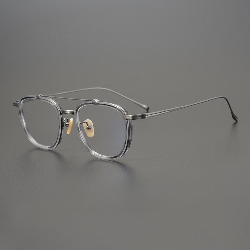 Gatenac Unisex Full Rim Square Titanium Acetate Double Bridge Frame Eyeglasses Gxyj809 Full Rim Gatenac Silver