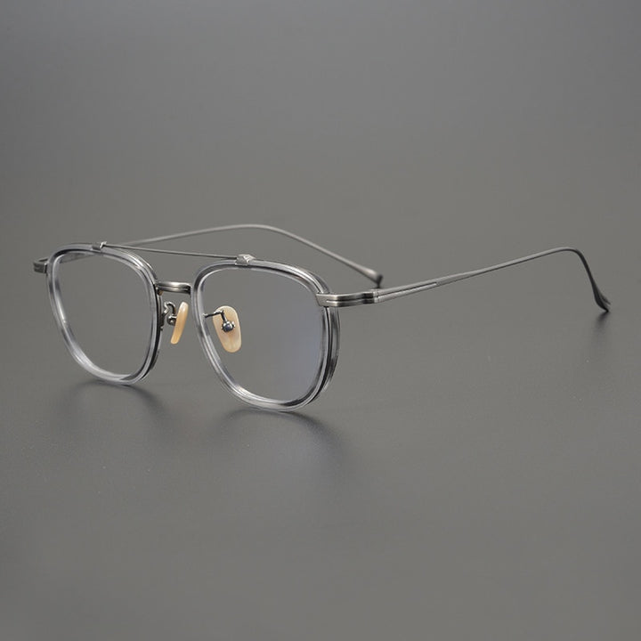 Gatenac Unisex Full Rim Square Titanium Acetate Double Bridge Frame Eyeglasses Gxyj809 Full Rim Gatenac Silver