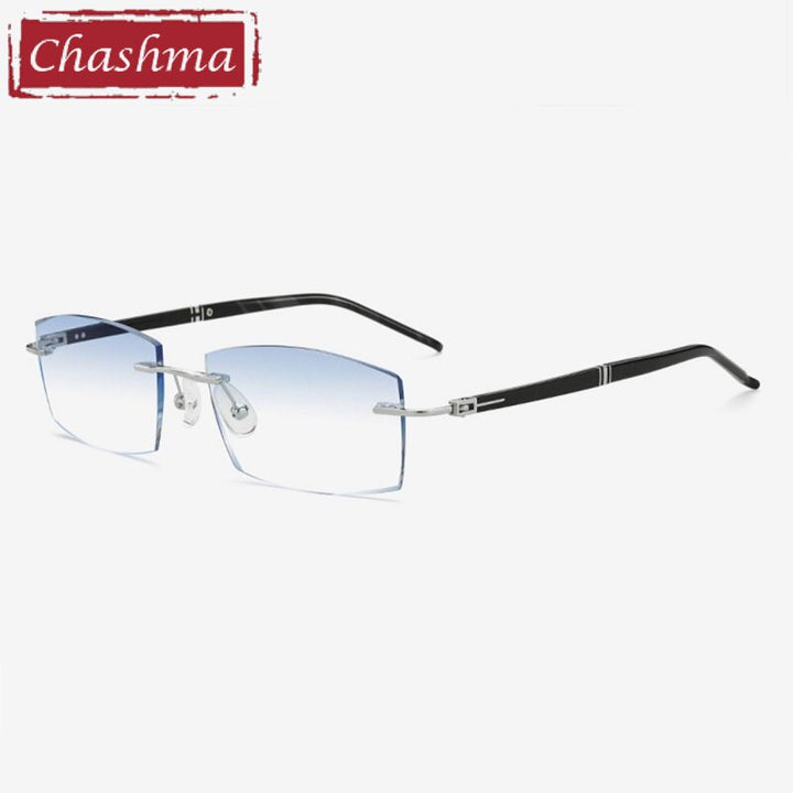 Chashma Ottica Men's Rimless Square Titainum Eyeglasses Tinted Lenses 52056 Rimless Chashma Ottica Silver with Blue  