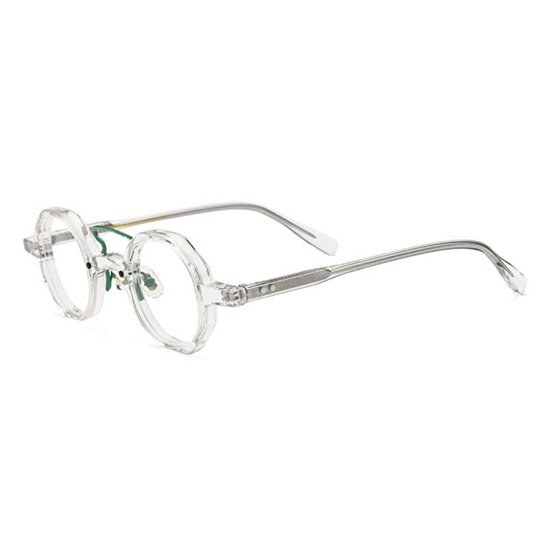 CCspace Women's Full Rim Small Polygon Round Double Bridge Acetate Eyeglasses 55059 Full Rim CCspace GreenClear China