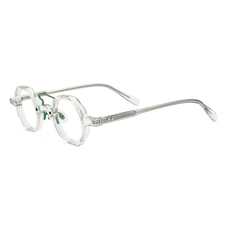 CCspace Women's Full Rim Small Polygon Round Double Bridge Acetate Eyeglasses 55059 Full Rim CCspace GreenClear China