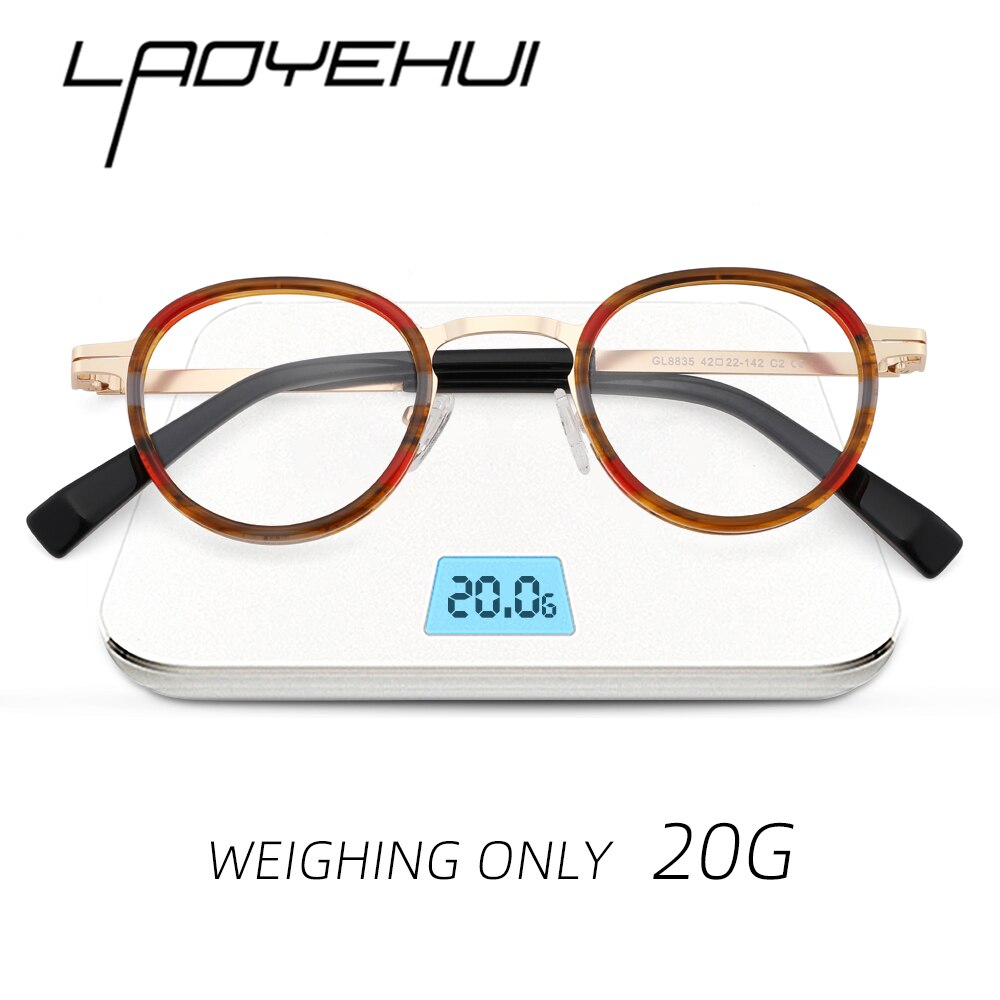 Laoyehui Unisex Full Rim Round Acetate Alloy Reading Glasses Anti-Blue Light Glg8835 Reading Glasses Laoyehui
