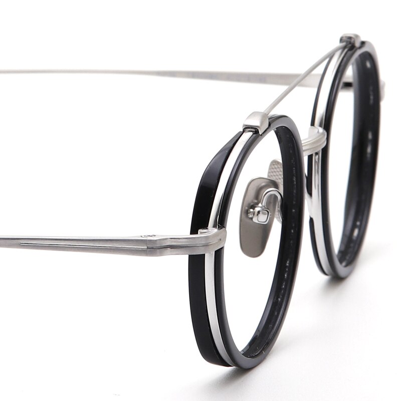 Muzz Unisex Full Rim Round Double Bridge Titanium Acetate Eyeglasses Kj32 Full Rim Muzz