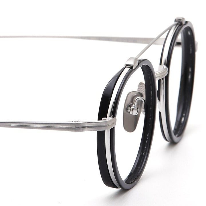 Muzz Unisex Full Rim Round Double Bridge Titanium Acetate Eyeglasses Kj32 Full Rim Muzz