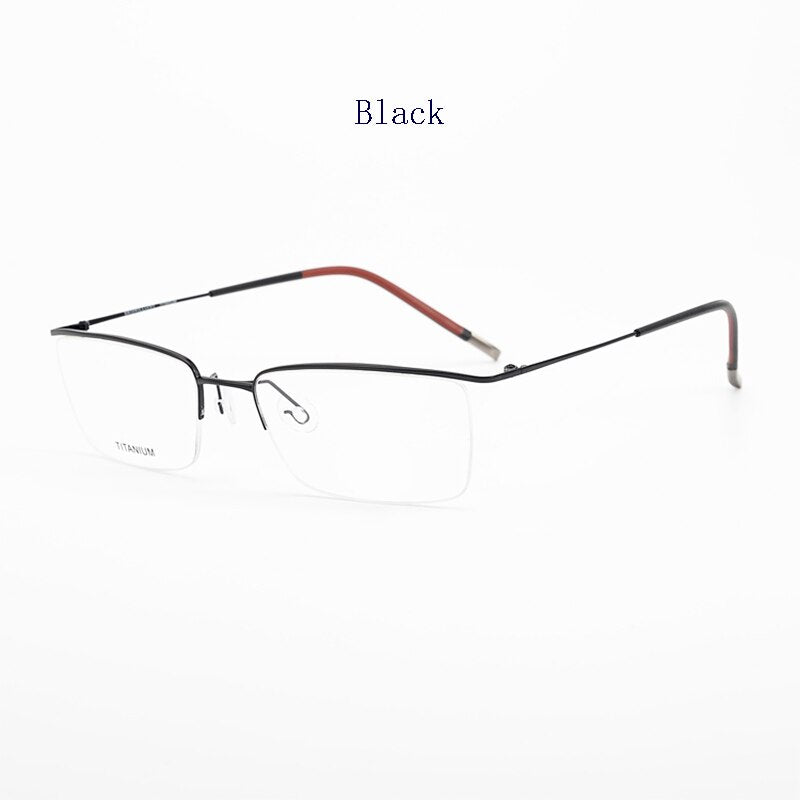Hdcrafter Men's Semi Rim Square Titanium Eyeglasses 5502 Semi Rim Hdcrafter Eyeglasses Black