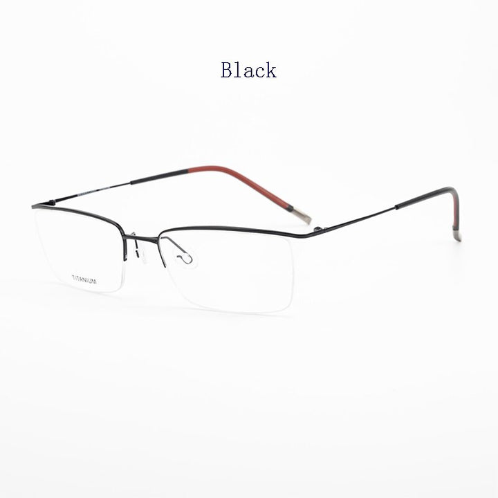 Hdcrafter Men's Semi Rim Square Titanium Eyeglasses 5502 Semi Rim Hdcrafter Eyeglasses Black