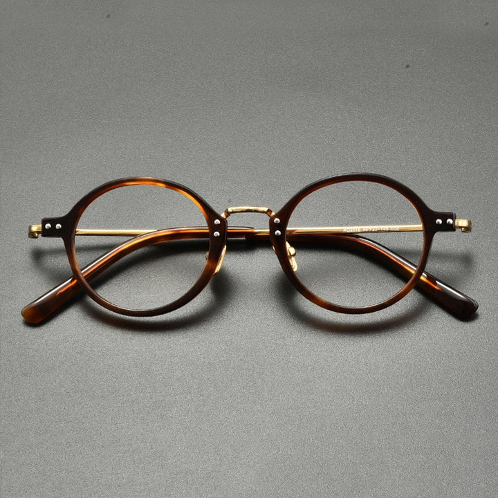 Gatenac Unisex Full Rim Round Titanium Acetate Eyeglasses Gxyj854 Full Rim Gatenac Tortoise