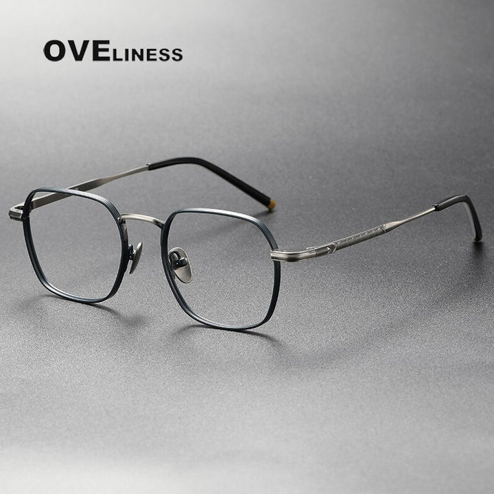 Oveliness Unisex Full Rim Irregular Square Titanium Eyeglasses Capeua Full Rim Oveliness blue gun
