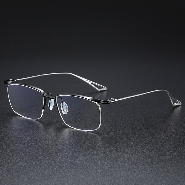 Muzz Men's Semi Rim Rectangle IP Titanium Eyebrow Frame Eyeglasses 04 Semi Rim Muzz gray