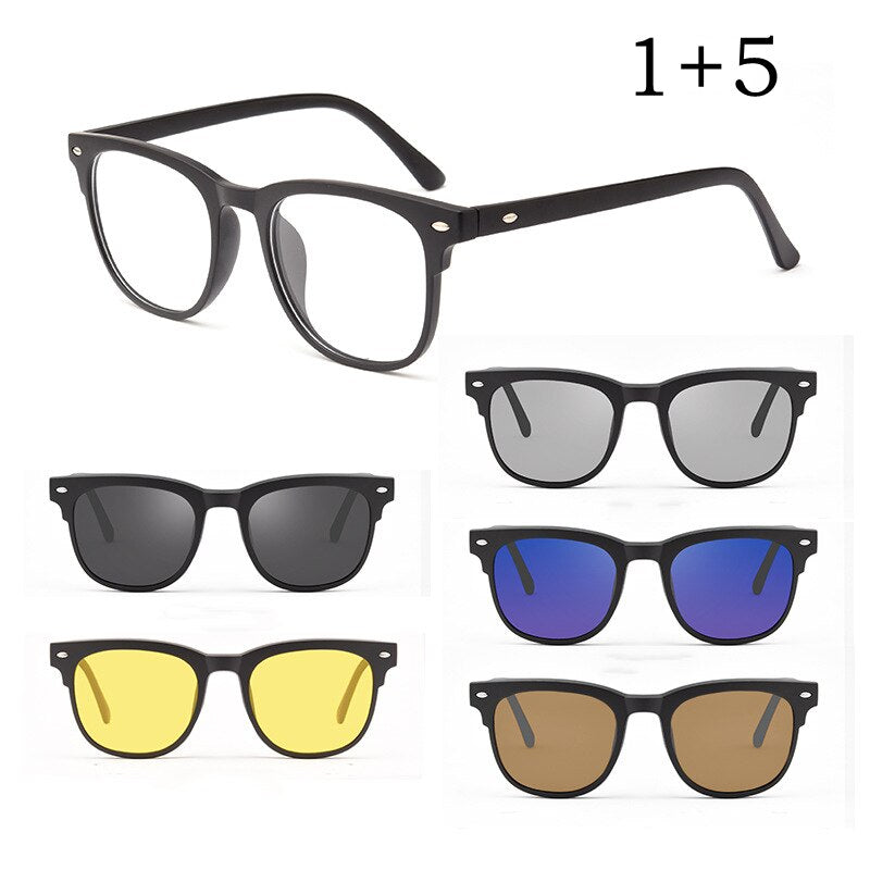 Yimaruili Unisex Full Rim Square Tr 90 Eyeglasses Clip On Polarized Sunglasses 5502R With Clip Ons Yimaruili Eyeglasses