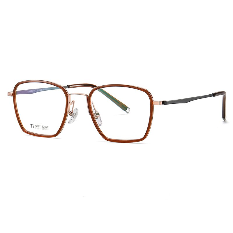 Bclear Unisex Full Rim Irregular Square Titanium Acetate Eyeglasses Nwd2327 Full Rim Bclear Brown gold