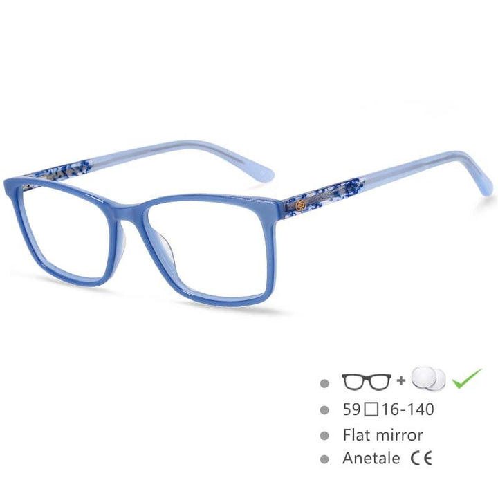 CCspace Men's Full Rim Square Acetate Frame Eyeglasses 54553 Full Rim CCspace Blue China