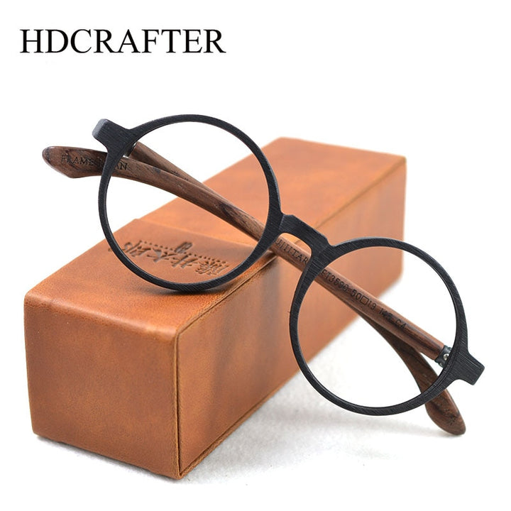 Hdcrafter Unisex Full Rim Round Wood Eyeglasses Ft3590 Full Rim Hdcrafter Eyeglasses