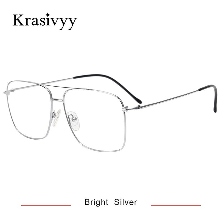 Krasivyy Men's Full Rim Square Double Bridge Titanium Eyeglasses Kr16051 Full Rim Krasivyy Bright Silver CN 