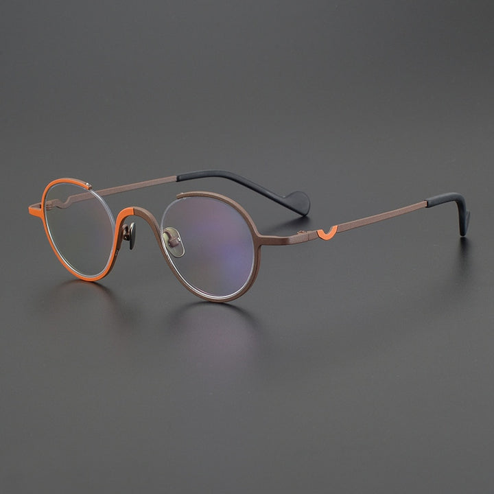 Gatenac Unisex Semi Rim Irregular Round Titanium Eyeglasses Gxyj1001 Semi Rim Gatenac