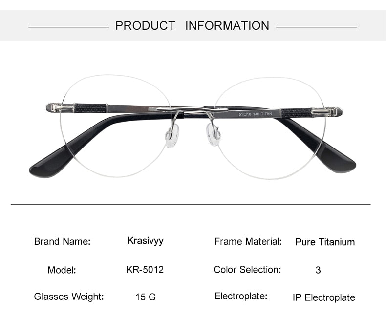 Krasivyy Unisex Rimless Round Screwless Titanium Rimless Eyeglasses Kr5012 Rimless Krasivyy