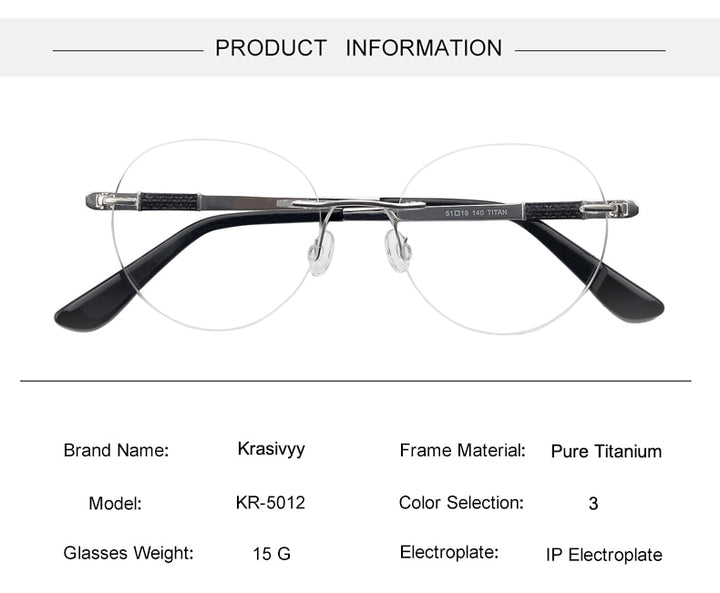 Krasivyy Unisex Rimless Round Screwless Titanium Rimless Eyeglasses Kr5012 Rimless Krasivyy