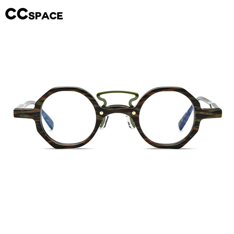 CCspace Women's Full Rim Small Polygon Round Double Bridge Acetate Eyeglasses 55059 Full Rim CCspace