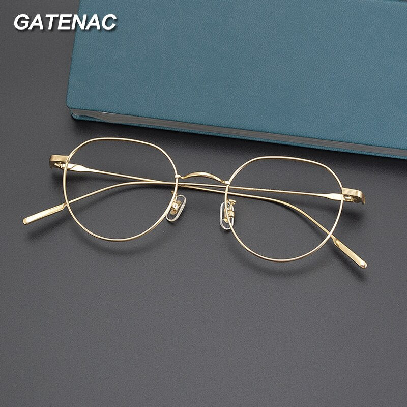 Gatenac Unisex Full Rim Flat Top Round Titanium Eyeglasses Gxyj1010 Full Rim Gatenac