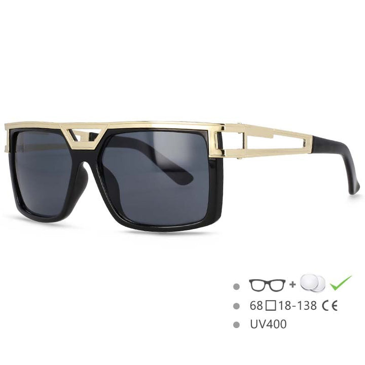 CCspace Men's Full Rim Large Rectangular Double Bridge Acetate Frame Sunglasses 54598 Sunglasses CCspace Sunglasses Black-gray China 54598