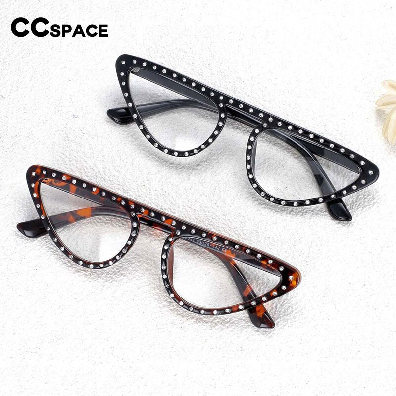CCspace Women's Full Rim Polygon Cat Eye Jewelled Resin Frame Eyeglasses 54134 Full Rim CCspace