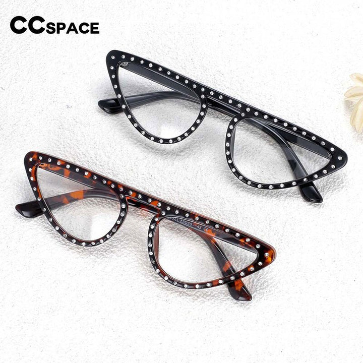 CCspace Women's Full Rim Polygon Cat Eye Jewelled Resin Frame Eyeglasses 54134 Full Rim CCspace