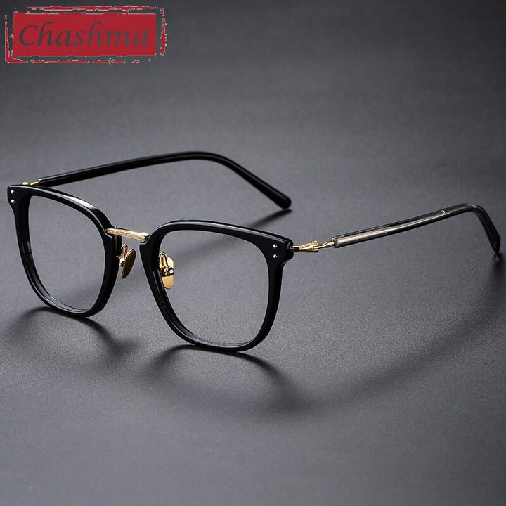 Chashma Ottica Unisex Full Rim Square Titanium Acetate Eyeglasses 820 Full Rim Chashma Ottica Black Gold  