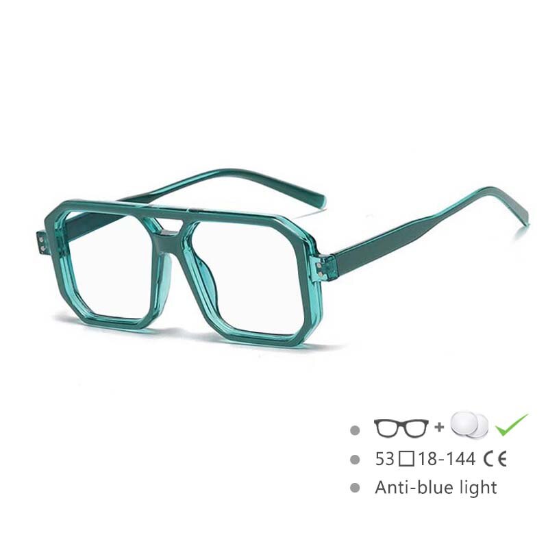 CCspace Unisex Full Rim Big Size Square Double Bridge Resin Frame Eyeglasses 54605 Full Rim CCspace China Green