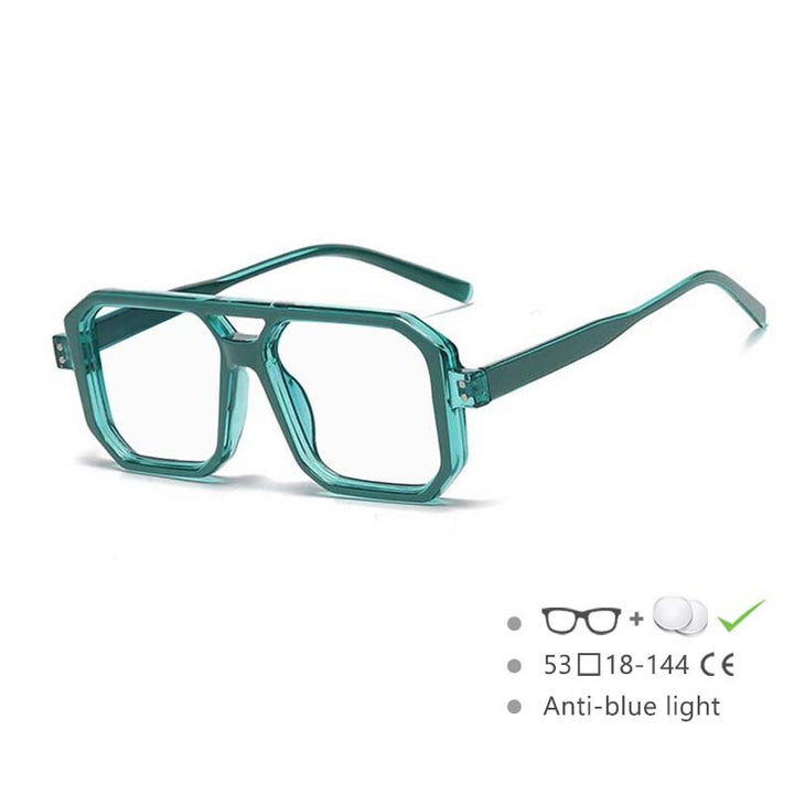 CCspace Unisex Full Rim Big Size Square Double Bridge Resin Frame Eyeglasses 54605 Full Rim CCspace China Green