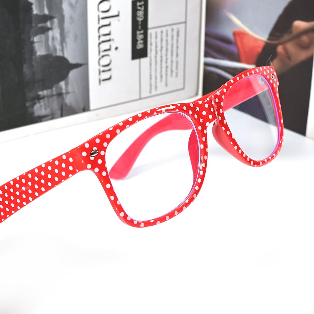 Cubojue Unisex Full Rim Square Red Polka Dot Tr 90 Hyperopic Reading Glasses Reading Glasses Cubojue