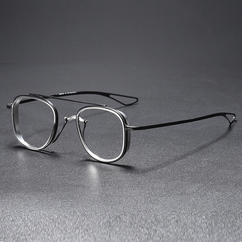 Muzz Unisex Full Rim Square Titanium Frame/Inner Ring Eyeglasses Dlx118 Full Rim Muzz BLACK SILVER