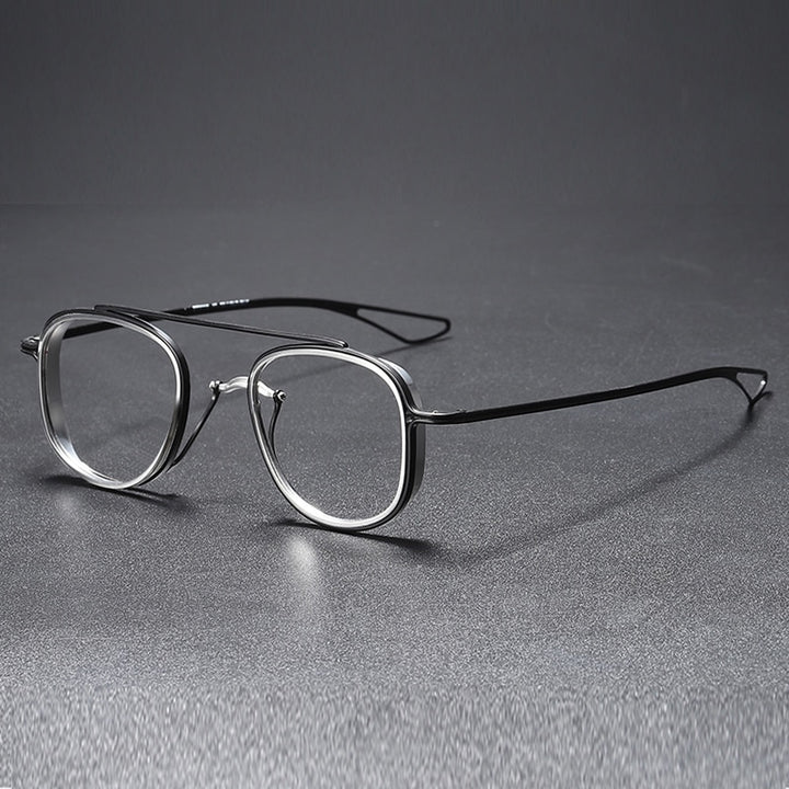 Muzz Unisex Full Rim Square Titanium Frame/Inner Ring Eyeglasses Dlx118 Full Rim Muzz BLACK SILVER