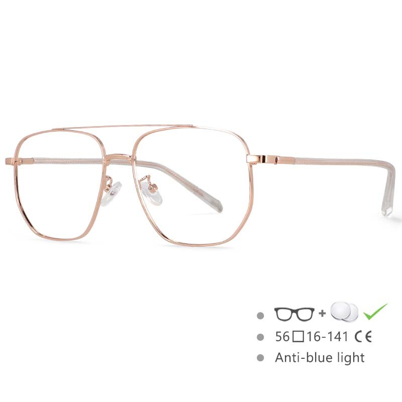 CCspace Unisex Full Rim Oversized Double Bridge Square Alloy Frame Eyeglasses 54596 Full Rim CCspace rose-gold China