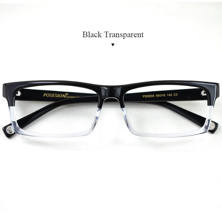 Hdcrafter Men's Full Rim Rectangle Acetate Frame Eyeglasses Ps8005 Full Rim Hdcrafter Eyeglasses Black Transparent