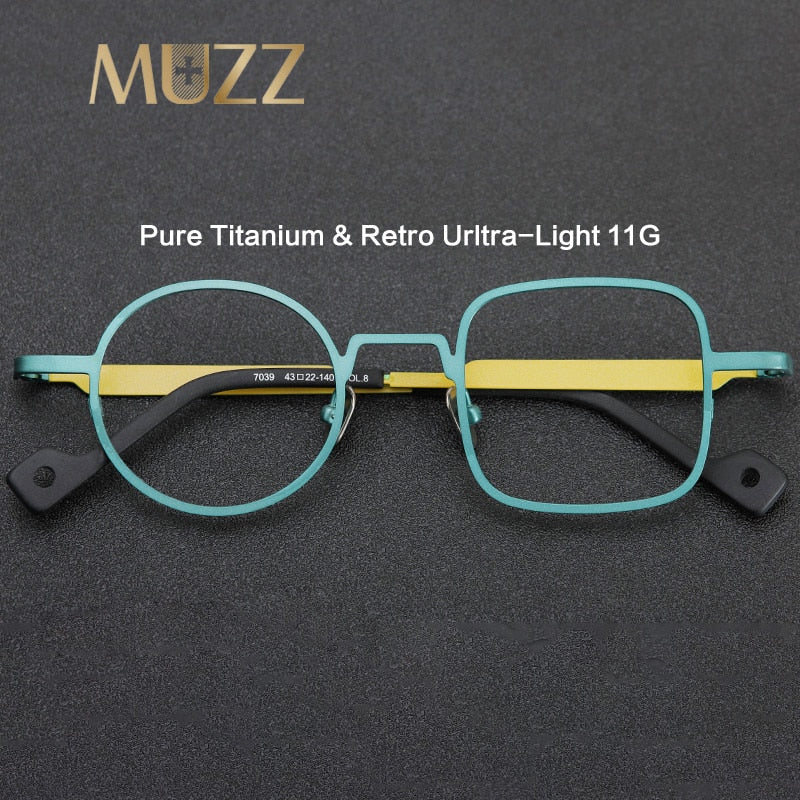 Muzz Unisex Asymetrical Square Round Titanium Eyeglasses T7039n Full Rim Muzz