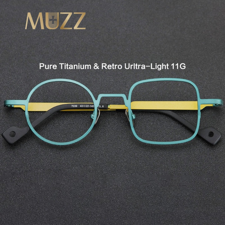Muzz Unisex Asymetrical Square Round Titanium Eyeglasses T7039n Full Rim Muzz