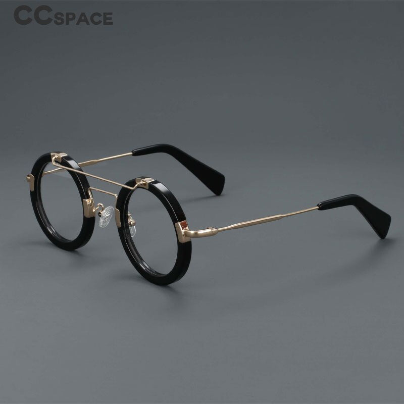CCspace Unisex Full Rim Round Double Bridge Acetate Alloy Eyeglasses 55096 Full Rim CCspace