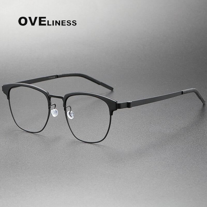 Oveliness Unisex Full Rim Square Acetate Titanium Eyeglasses 9849 Full Rim Oveliness black