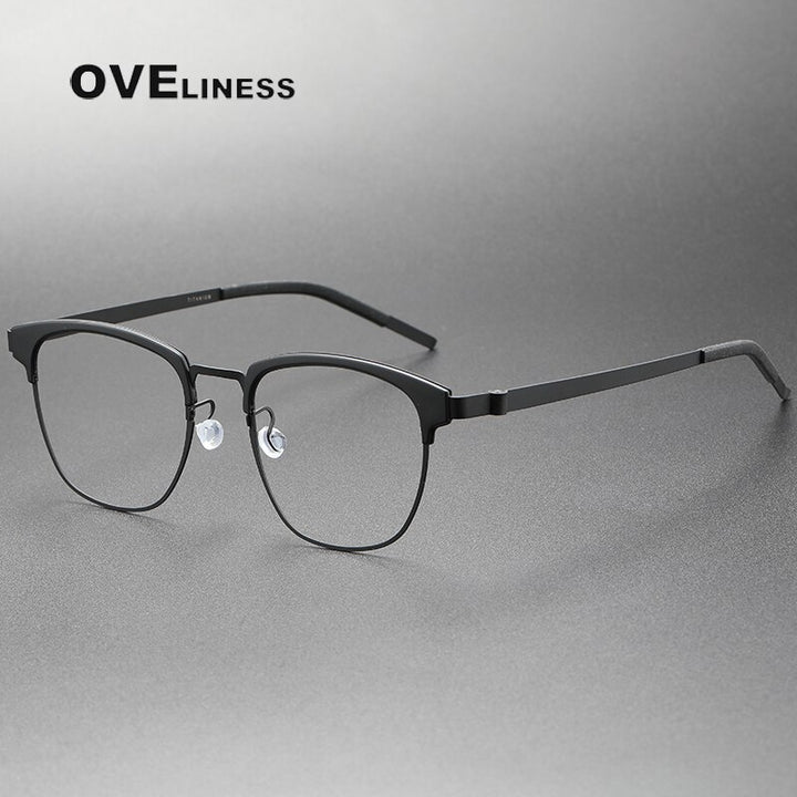 Oveliness Unisex Full Rim Square Acetate Titanium Eyeglasses 9849 Full Rim Oveliness black