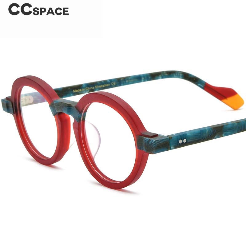 CCspace Unisex Full Rim Irregular Round Acetate Eyeglasses 54704 Full Rim CCspace